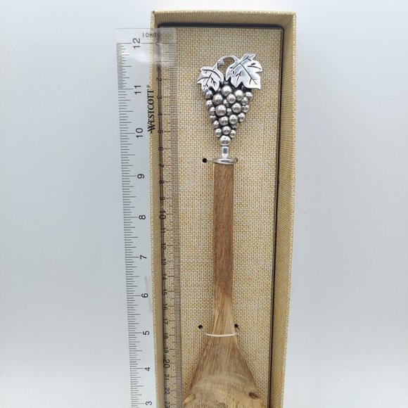 Bamboo Salad Server With Silver Metal Grape Accents - Picture 4 of 5